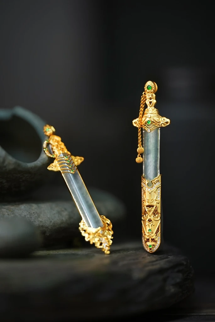 This exquisite jade sword pendant is a true work...