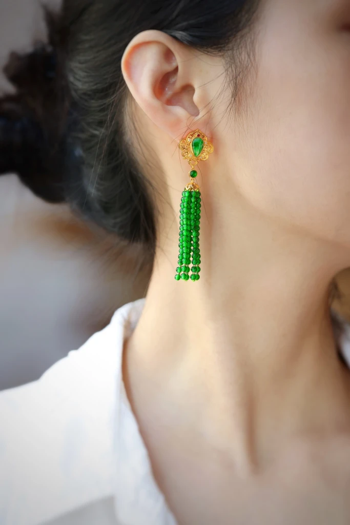 These stunning Ruyi tassel earrings, crafted fro...