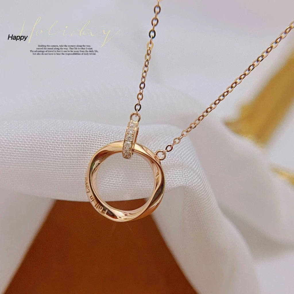 🌟18k gold diamond necklace ❤️ Mobius ring neckl...