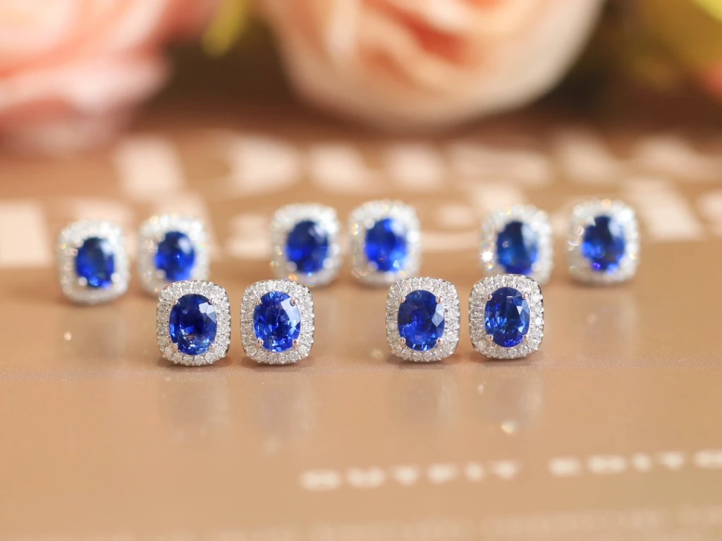 Natural Sri Lankan sapphire earrings in a rich a...